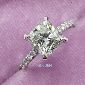 1.90 CT Ice Crushed Cushion Cut Ring, Engagement Wedding Ring, Moissanite Engagement Ring, Forever One, Square Cushion