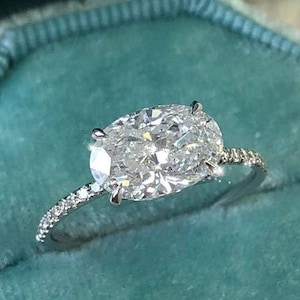 14k Oval Moissanite Engagement Ring / Moissanite Engagement Ring / East to West Setting / Solitaire Engagement Ring / Proposal Ring Gift