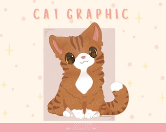 Cute ginger tabby cat graphic - high quality PNG - adorable orange striped cat, instant download, digital file, printing, sticker, clipart