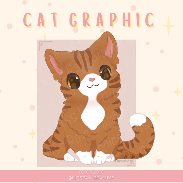 Cute ginger tabby cat graphic - high quality PNG - adorable orange striped cat, instant download, digital file, printing, sticker, clipart