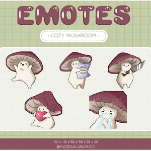Cozy Mushroom Emotes - cute emote for streaming, twitch, youtube, discord, cottagecore, kawaii, pretty, autumn