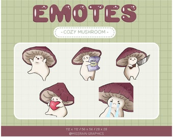 Cozy Mushroom Emotes - cute emote for streaming, twitch, youtube, discord, cottagecore, kawaii, pretty, autumn