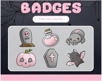 Roze Halloween Twitch-badges - schattige spookachtige sub/bit-badges voor streaming, twitch, youtube, onenigheid, kawaii, pompoen, heks, duivel