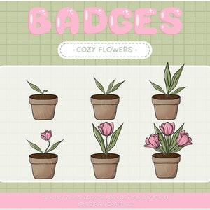 Gemütliche Blumen Badges - süße Sub/Bit Badges, Emotes für Streaming, Twitch, Discord, Youtube