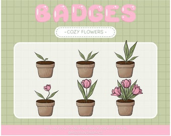 Cozy Flower Badges - cute sub/bit badges, emotes for streaming, twitch, discord, youtube