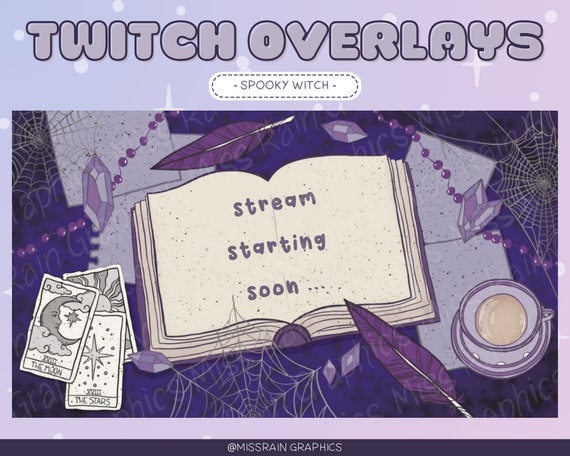 Animated Spooky Witch Overlay - Cute overlay/screens for Twitch streaming, starting soon, ending, brb, offline, gameplay, just chatting