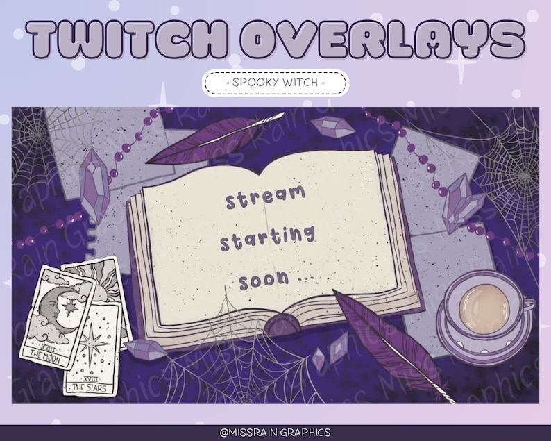 Animated Spooky Witch Overlay - Cute overlay/screens for Twitch streaming, starting soon, ending, brb, offline, gameplay, just chatting