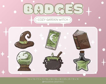 Cozy Garden Witch Badges - Cute sub/bit badge for streaming, twitch, discord, youtube, kawaii, cottagecore, pretty, autumn, digital download