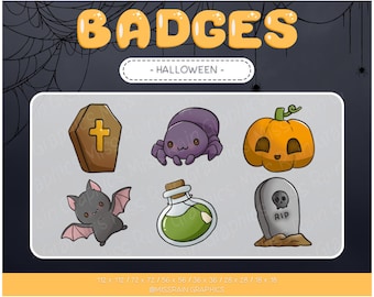 Halloween Twitch Badges - cute spooky sub/bit badges for streaming, twitch, youtube, discord, kawaii, pumpkin, witch, devil