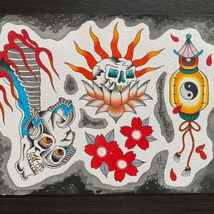 Ręcznie malowany tradycyjny projekt tatuażu Flash 1/1 A4