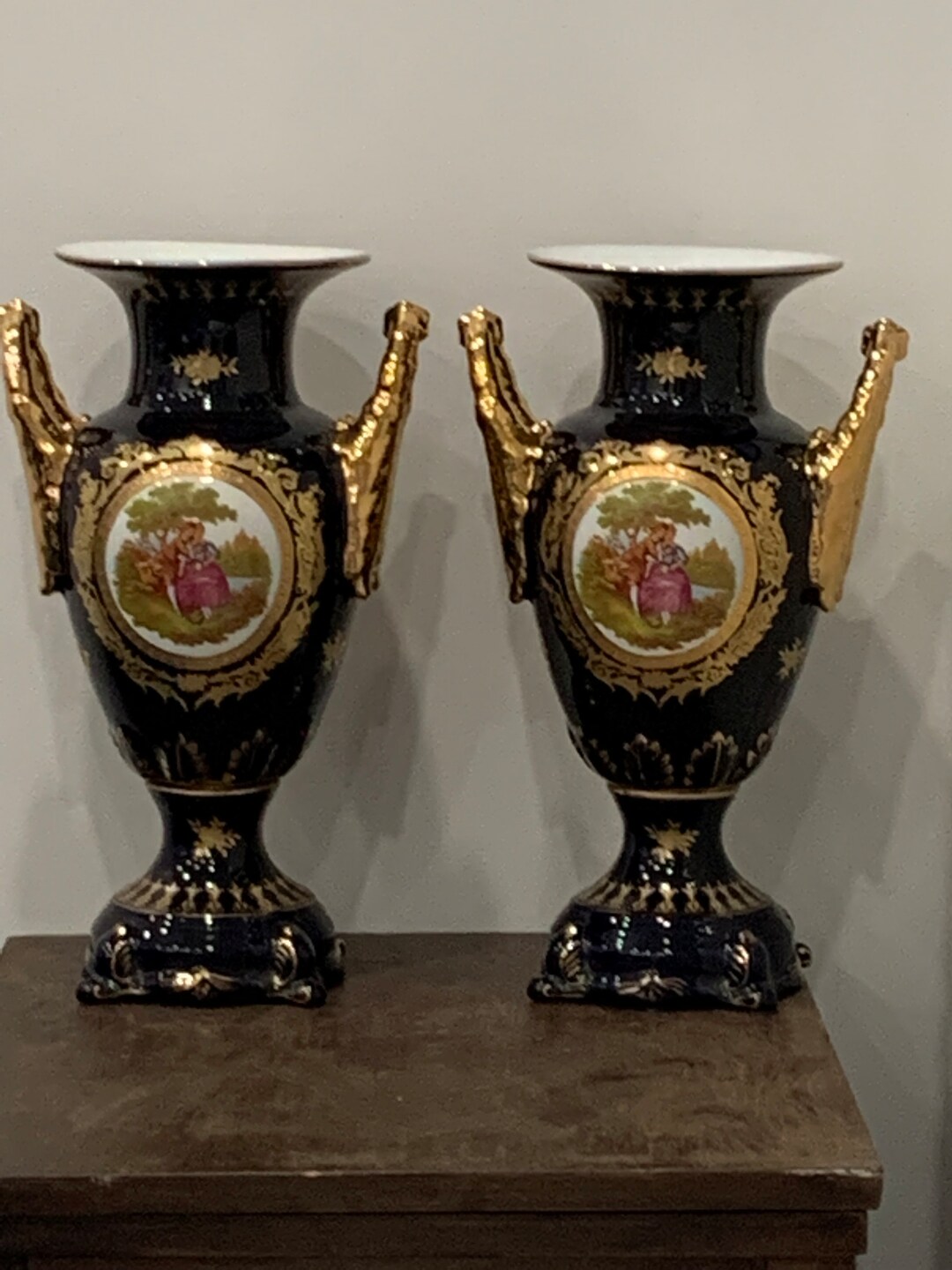 Vintage Victorian Style Blue Vase set of 2 Etsy