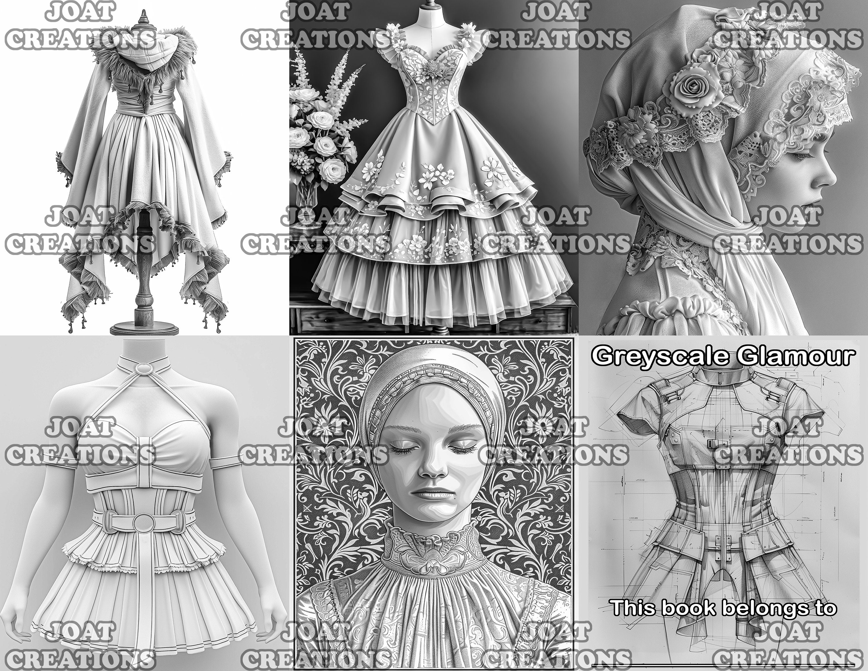 Greyscale Glamour: A Journey Through Fashion History grayscale Coloring 
