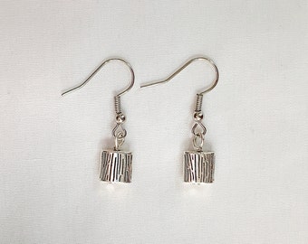 Tree Trunk Square Metal Earrings Silver