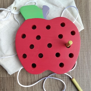 Holzschnürung Apfel Spielzeug Montessori Lernen Fädeln Kleinkind Spielzeug Nähen Geschenk für Kinder Handgemachtes Vorschul Schnürbrett