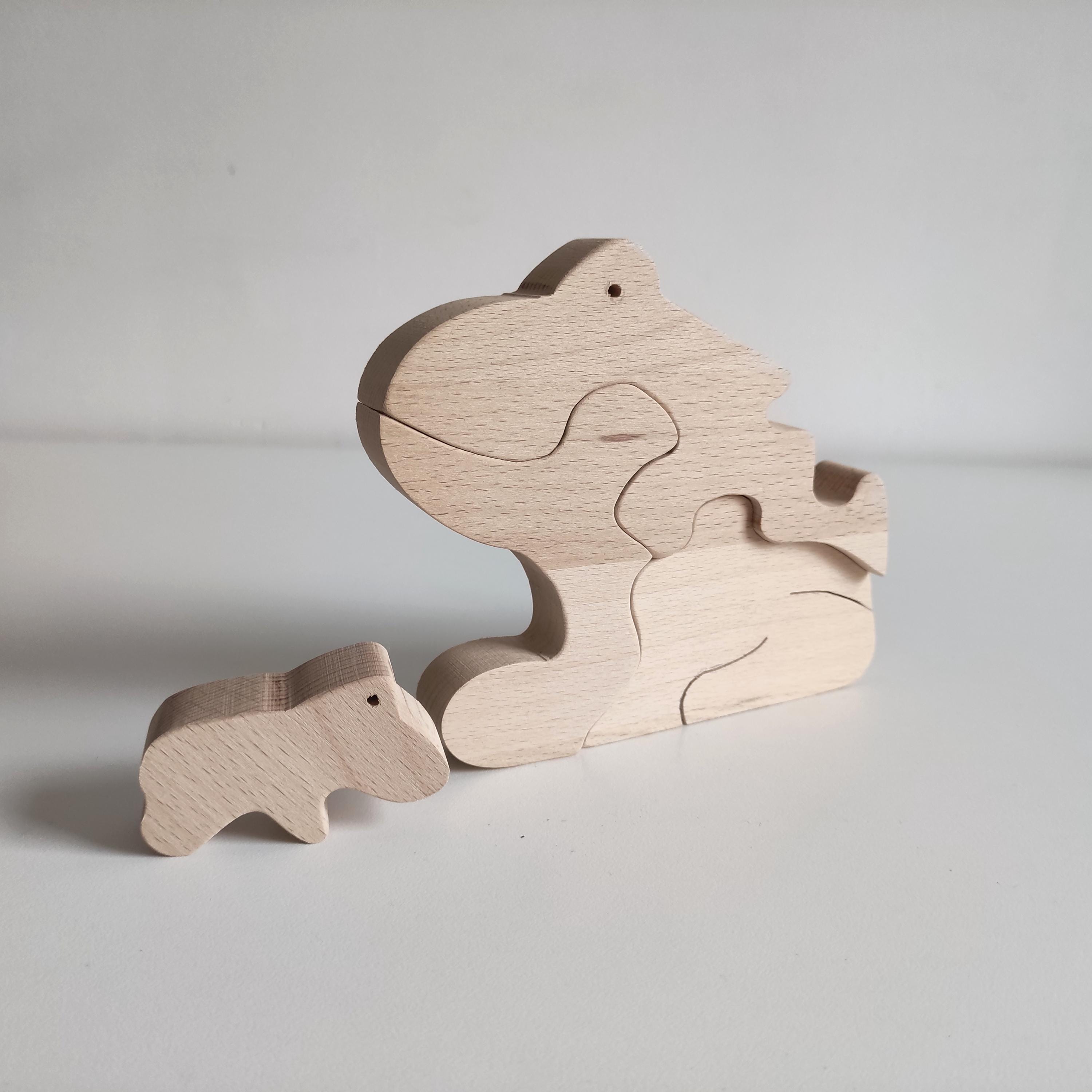 Wooden Puzzle Mother Frog and Baby Handmade Animal Jigsaw Toy ...