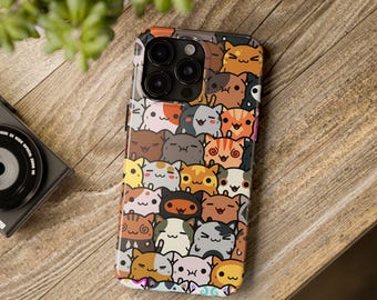 Pastel Cat iPhone Case | Cute Kawaii Phone Cover | Soft Color Kitten Case | Protective Glossy | Wireless Ready | Gift for Cat Lovers