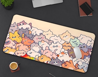 Bunte Katzen Schreibtischunterlage | Mousepad für Katzenliebhaber | Niedliche Katze Büro Dekor | Trendy Schreibtischzubehör|Katzen Print Schreibtischmatte | Farbenfrohes Mauspad