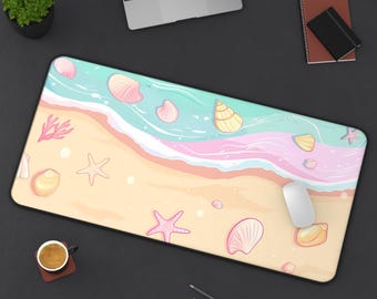 Cute Seashells Deskmat | Kawaii Gaming Mousepad | Beach Aesthetic PC Mat | Non-Slip Durable Large Pad for Gamers | Custom Office Decor Gift