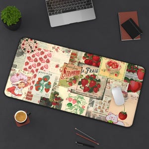 Strawberry | Pink | Cute | Gaming Deskmat | PC Gamer | Aesthetic Mousepad | Non-Slip | Durable | Kawaii Desk Accessory | Sweet Fruit | Gift