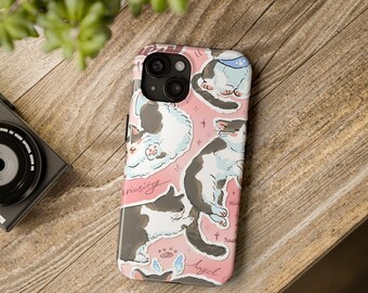 Pastel Cat iPhone Case | Cute Kawaii Phone Cover | Soft Color Kitten Case | Protective Glossy | Wireless Ready | Gift for Cat Lovers