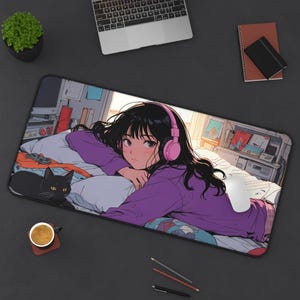 Cute | Anime Girl | Y2K Aesthetic | Gaming Deskmat | Kawaii Mousepad | PC Gamer Mat | Non-Slip | Durable | Office Gift