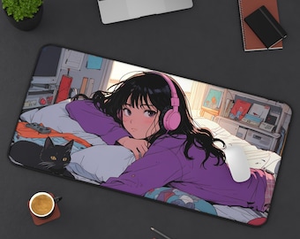 Cute | Anime Girl | Y2K Aesthetic | Gaming Deskmat | Kawaii Mousepad | PC Gamer Mat | Non-Slip | Durable | Office Gift