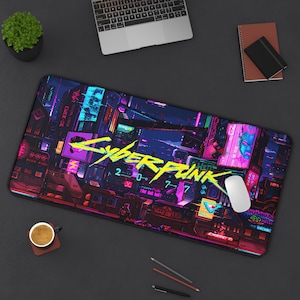Cyberpunk Desk Mat | Neon City Gaming Pad | Futuristic PC Mat | Large Non-Slip Pad | Durable | Gamer Gift | Cyber Art