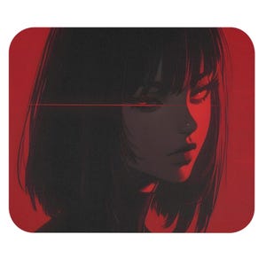Anime Girl Mousepad | Red Background Design | Compact Smooth Surface | Desk Decor | Gaming Mouse Pad | Gift for Anime Fans | Unique Style