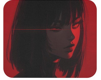 Anime Girl Mousepad | Red Background Design | Compact Smooth Surface | Desk Decor | Gaming Mouse Pad | Gift for Anime Fans | Unique Style