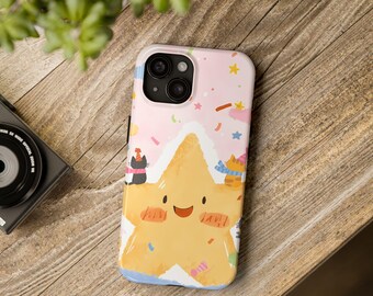 Uroczy pokrowiec na iPhone'a w kształcie gwiazdy | Kawaii Celestial Phone Cover | Etui z błyszczącym wzorem | Ochronny błyszczący | Gotowy na bezprzewodowe połączenie | Prezent dla niej