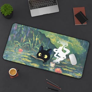 Cute Cat Kawaii Deskmat | Adorable Neko Gaming Mousepad | Aesthetic PC Mat | Non-Slip Durable Large Pad for Gamers | CustomOffice Decor Gift