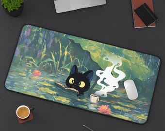 Niedliche Katze Kawaii Schreibtischmatte | Niedliches Neko Gaming Mousepad Ästhetische PC-Matte | Rutschfestes langlebiges großes Pad für Gamer | Custom Office Decor Geschenk