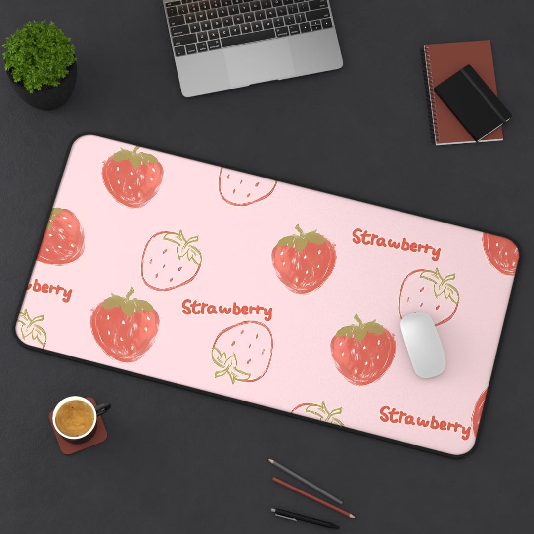 Pink Love Computer Mat Pink Strawberry Deskmat | Cute Kawaii Gaming Mousepad | Aesthetic PC ...