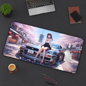 Car Girl Mousepad | Stylish Background Design | Smooth Surface | Desk Decor | Gaming Mouse Pad | Gift for Aesthetic Lovers | Unique Look
