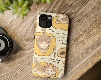 Cute Cat iPhone Case | Kawaii Kitten Phone Cover | Adorable Animal Case | Protective Glossy | Wireless Ready | Gift for Cat Lovers