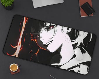 Lofi Anime Girl Mousepad | Dark Y2K Aesthetic Desk Mat | Vaporwave Otaku Decor | Kawaii Cyber Mood | Aesthetic Gaming Setup