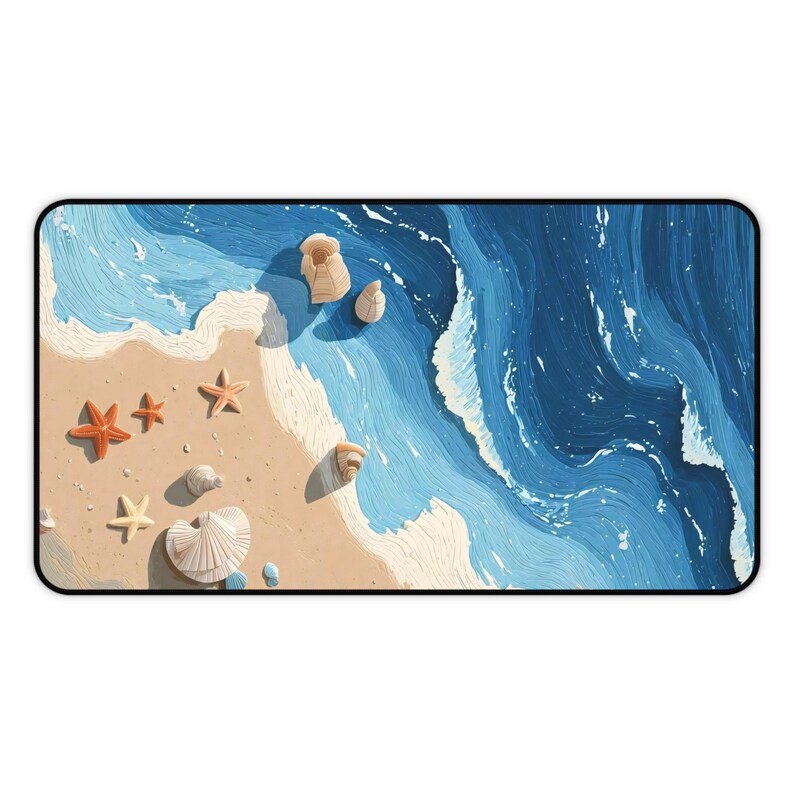 Beach Ocean Deskmat | Sand Seashell Mouse Pad | Coastal Art Desk ...