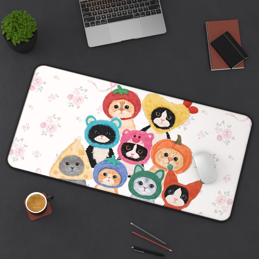 Cute Cats Kawaii Deskmat | Nekko Mouse Pad | Aesthetic Gaming Desk Mat ...