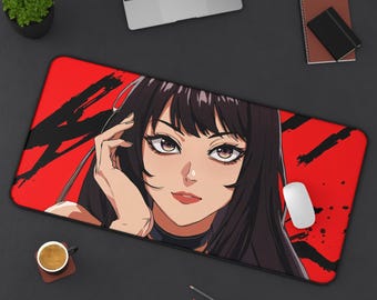 Cute Anime Girl Deskmat | Kawaii Mouse Pad | Gaming Desk Mat | Neoprene Mousepad | Office Desk Accessory | Anime Lover Gift