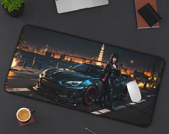 Alfombrilla de escritorio para coche con diseño de chica de anime oscura, alfombrilla estética para juegos, alfombrilla para PC JDM, alfombrilla grande antideslizante y duradera para jugadores, regalo de decoración de oficina personalizado.