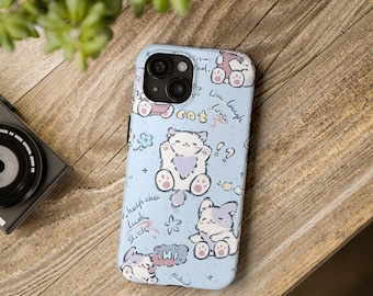 Pastel Cat iPhone Case | Cute Kawaii Phone Cover | Soft Color Kitten Case | Protective Glossy | Wireless Ready | Gift for Cat Lovers