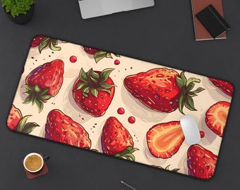 Strawberry Pastel Deskmat | Cute Kawaii Gaming Mousepad | Aesthetic Office Mat | Non-Slip Durable Large  PC Gamers | Sweet Desk Decor Gift