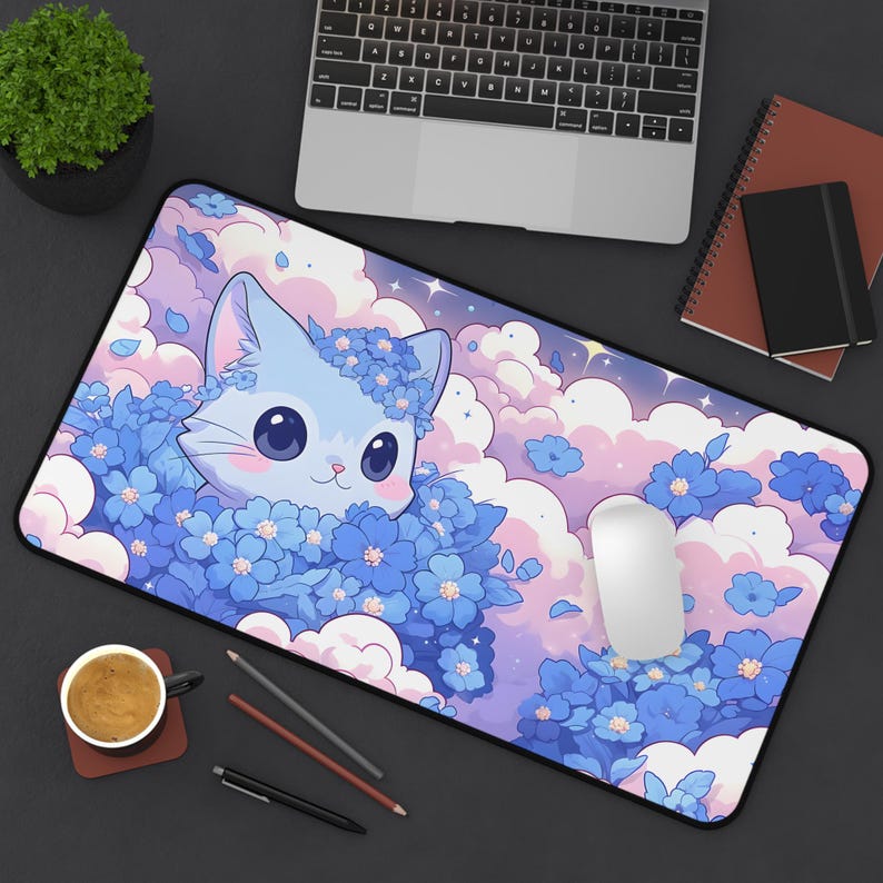 Cute Cat Mouse Pad | Kawaii Anime Desk Mat XL | Adorable Gaming Mouse ...