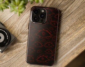 Red Eyes Y2K Phone Case | Dark Red Gothic Aesthetic | Edgy Glossy Art Cover | Shockproof Protective Case | Wireless Charging Friendly