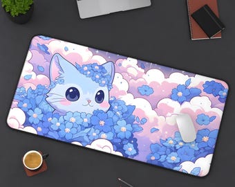 Niedliches Katzen Maus Pad | Kawaii Anime Schreibtischmatte XL | Entzückendes Gaming Maus Pad | Niedliche Schreibtisch Dekoration | Katzenliebhaber Geschenk | Kawaii Büro Accessoire