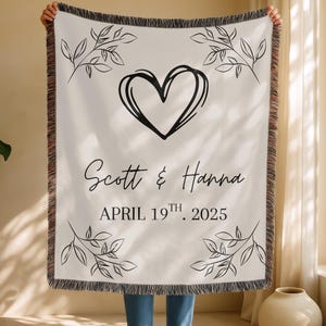 Personalized Cotton Anniversary Blanket, Woven Throw With Names, Wedding Gift For Couple, Engagement Present, Bridal Shower Keepsake