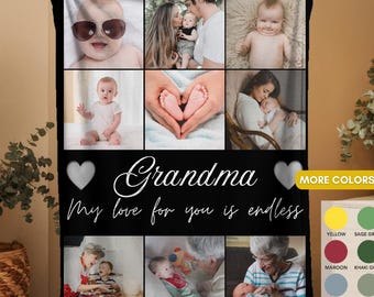 Custom Grandma Photo Blanket, Personalized Picture Collage Throw, Gift From Grandkids, Baby Face Blanket, Mother's Day, Birthday Gift Idea