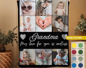 Custom Grandma Photo Blanket, Personalized Picture Collage Throw, Gift From Grandkids, Baby Face Blanket, Mother's Day, Birthday Gift Idea