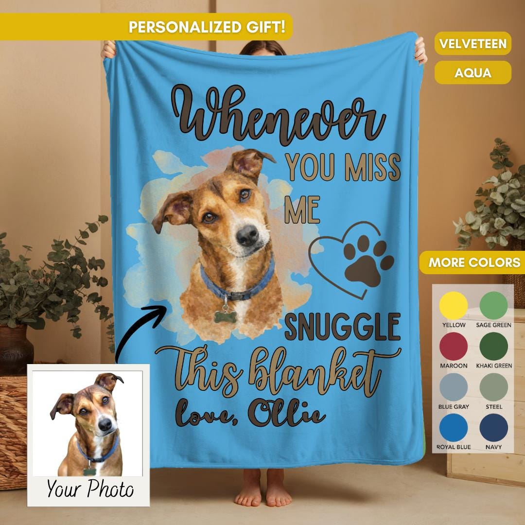 Custom Pet Photo Blanket Personalized Dog Portrait Throw Watercolor ...