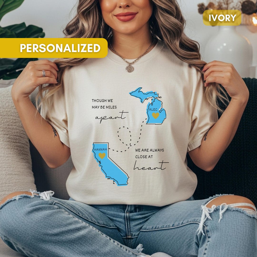 Custom Long Distance State Shirt, Personalized Gift for Best Friend or ...
